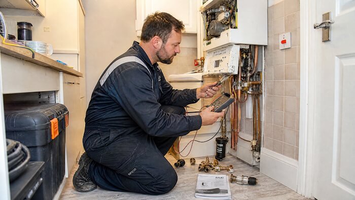 Engineer working on a heating system