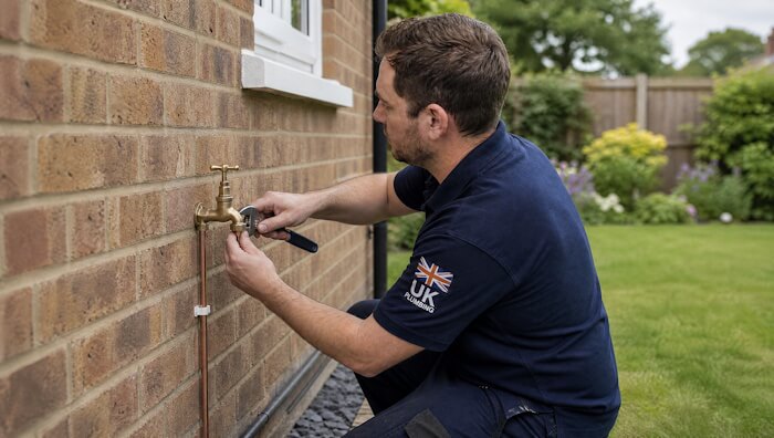 Outdoor tap fitted to a wall