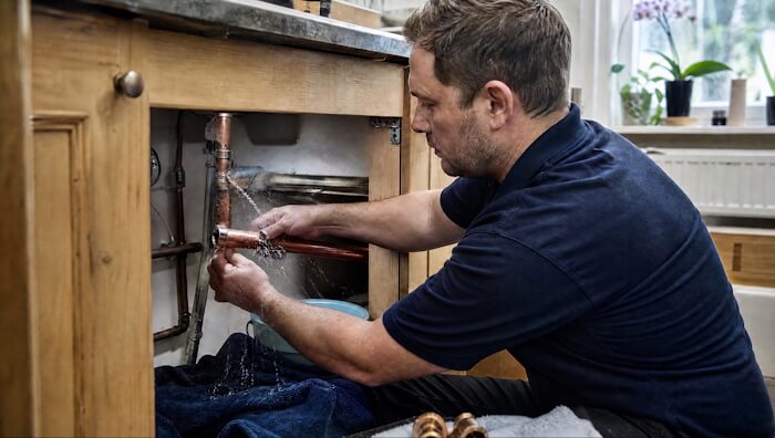 Engineer repairing pipework