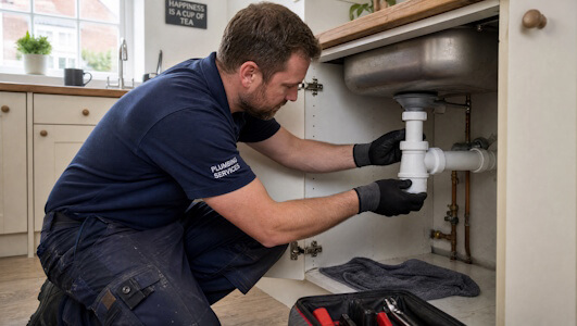 Plumber working on pipework